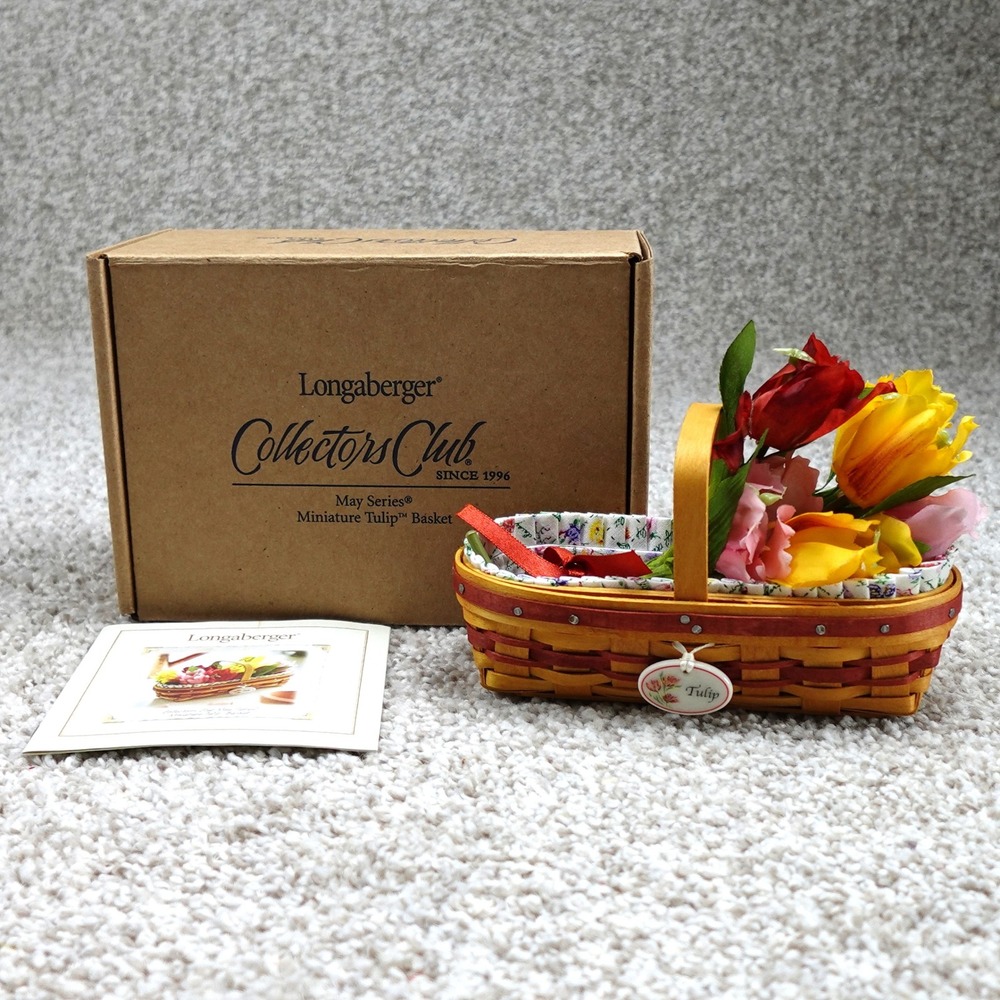 Longaberger 2008 Collectors Club May Series Miniature Tulip Basket Set Box Liner